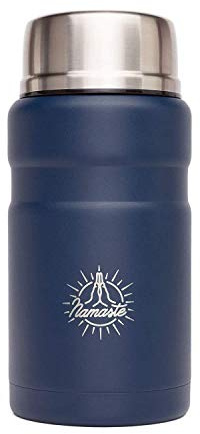 Bodhi Contenedor aislado para alimentos de acero inoxidable con diseño de Namaste, fiambrera térmica para alimentos calientes, sopa, recipiente de doble pared con cuchara plegable, tamaño: 750 ml