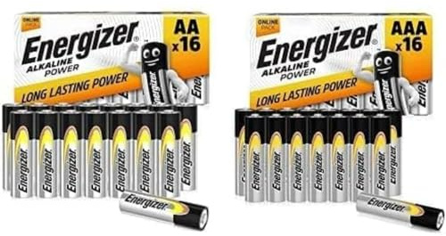 Energizer Alkaline Power Batterie AA, 16 Pezzi (Amazon esclusivo) + Alkaline Power Batterie AAA, 16 pezzi (Amazon esclusivo)