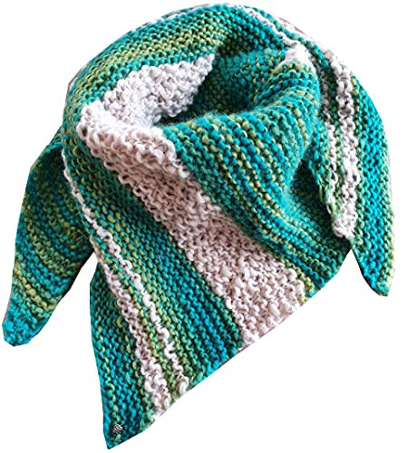 Wollschal Tuch XXL ca 140/64 grün/natur mit Farbverlauf Dreiecktuch Dreieckschal Stola Umhang Wolltuch handgestrickt gestrickt