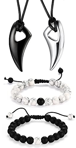 Cupimatch Paar Halskette Armband Schmuckset Edelstahl Herz Puzzle King Queen Anhänger Kette Perlenarmband Zirkonia Panzerkette Partnerarmband Freundschaftsarmband Damen Herren Armreif