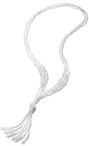 COOLSTEELANDBEYOND Bohe Chic Lariat Halskette Statement Franse Quaste Anhänger Weiß Kristall Perlen DREI Stränge Lange Kette Y-Form