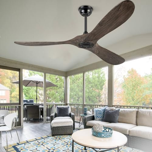 BOOSANT 72 Ceiling Fans Without Lights, Solid Wood Ceiling Fan with Remote Control and Quiet DC Motor, Ceiling Fan no Light 3 Blades, Indoor Outdoor Ceiling Fans for Patios, Bedroom- Deep Brown
