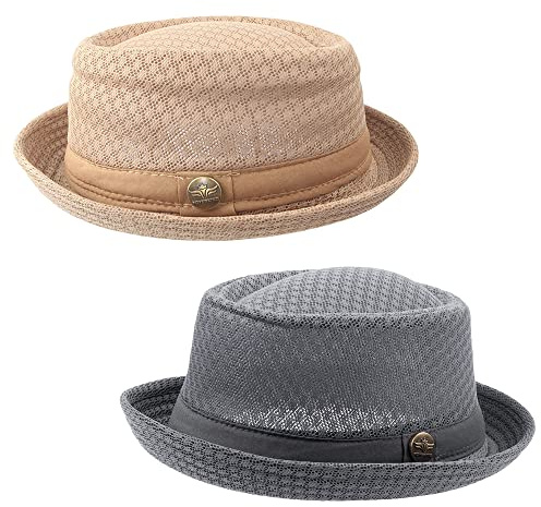 HunterBee 2/6 Pcs Chapeau de Porc léger en Maille pour l'été des années 1920 - Chapeau de fête à Bord roulé - Chapeau Melon Plat pour Homme