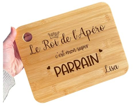 Cadeau Parrain, Planche à découper en bambou personnalisée, idée cadeau parrain marraine pour un baptême, planche apéro personnalisée