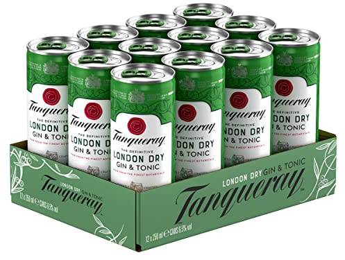 Tanqueray London Dry - Premix Gin & Tonic, Pack di 12 Lattine da 250 ml