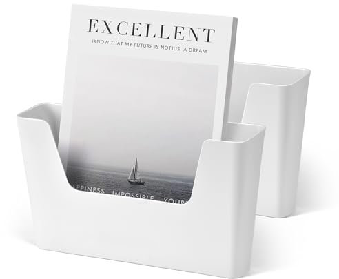 YOHOM Zeitungshalter Wand Zeitschriftenhalter Prospekthalter Wand Briefhalter Wandprospekthalter A4 mit 2 Montagearten (Kleben/Bohren) Ablagefächer Wand für Dokumente, Magazine, Bücher Weiß 2 Stück