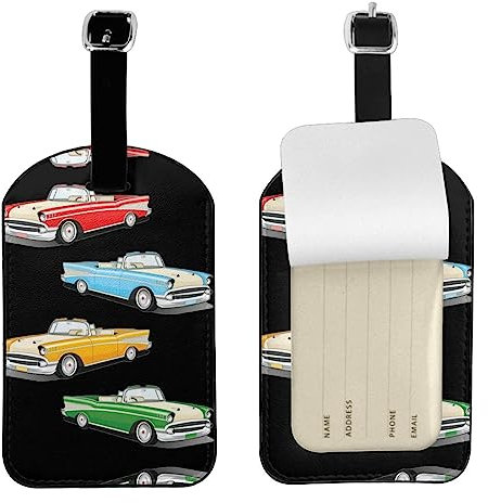 Verstellbarer Gepäckanhänger, Gepäckanhänger, klassisches Auto, Roadster, altmodisch, bedruckt, personalisiertes Ledergepäckanhänger, perfektes Reisezubehör und Geschenk