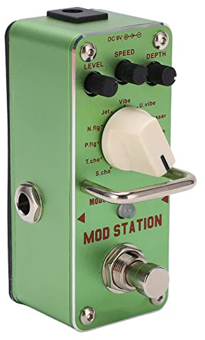 Asixxsix Gitarrenpedal, MOD Station 11 Green Effektpedal Praktisches Gitarreneffektpedal Mini Easy Control Einzeleffektpedal Verschiedene Modi Modulationseffektpedal mit Metallgehäuse