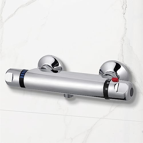 Acezanble Chrome Shower Mixer Wall Mounted Thermostatic Bar Anti Scald Tap Valve, Hot Cold Water Mixer Constant Temperature Control for Bathroom, G1/2 Outlet