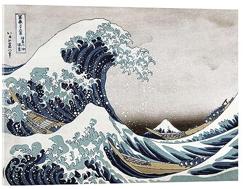 Posterlounge La grande onda di Kanagawa Stampa su vetro acrilico di Katsushika Hokusai 70 x 50 cm Blu Quadri Decorazione per pareti