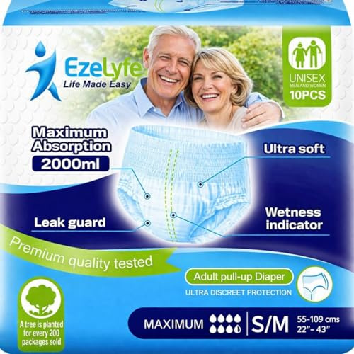 Premium Adult Incontinence Pants Pull Up Diaper Men & Women, S/M Pack of 10