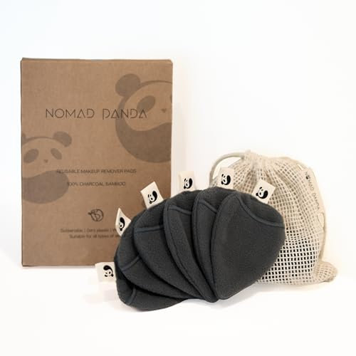 NOMAD PANDA Dischetti Struccanti riutilizzabili in carbone di bambù, 6 dischetti struccanti lavabili e 1 sacchetto in rete da viaggio, panno struccante viso lavabile, pad struccanti lavabili