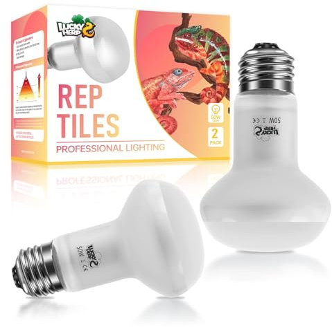 LUCKY HERP Reptilien Wärmelampe Terrarium, UVA Lampe Schildkröte 50W 2 Pack, Heizlampe Terrarium Lampe für Schildkröten, Hühner, Hunde, Bartagamen und andere Reptilien und Amphibien