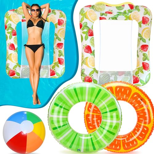 Lubibi Luftmatratze Wasser,Luftmatratze Pool,4 in 1 Wasserhängematte,Schwimmring,Aufblasbarer Schwimmreifen,Wasserball,Kinder Erwachsene,Pool Spielzeug Aufblasbare Wasserspielzeug Pool Zubehör,Strand