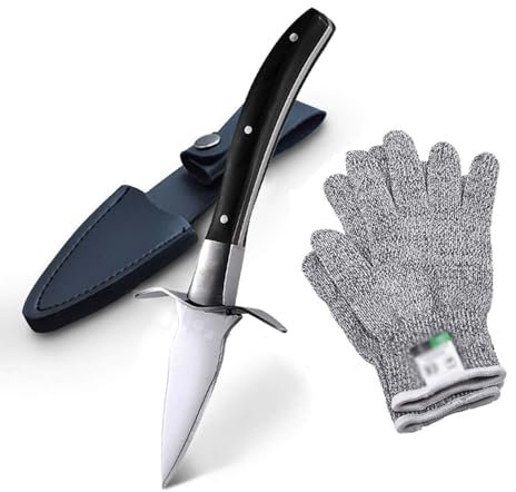 Cuchillo Ostras Cuchillo Profesional Para Ostras Y Guante Para Ostras Juego De Cuchillos Para Ostras Con Mango Ergonómico Cuchillo Para Ostras Con Guante Para Ostras Marisco Crustáceos,A