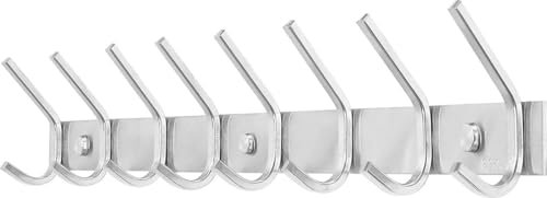 TOJ Living Wandgarderobe - 62CM - 16 Haken - Kleiderhaken - Garderobenhaken - Kleiderhaken wand - Garderobe - Wand garderobe - Garderobenstange wandmontage - Wandhaken garderobe - Edelstahl - Silber