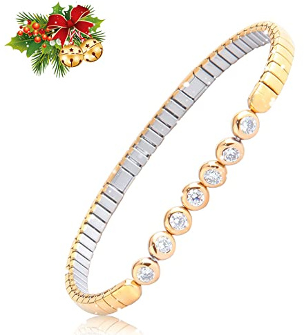 HAQI Magnetarmband für Damen Edelstahl Elastisches Armband Energie Magnetfeldtherapie Arthritis Schmuck Dehnbar