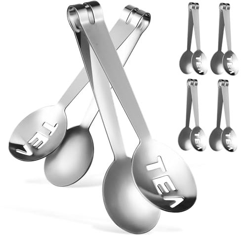 FUNOMOCYA 6 Pcs Stainless Steel Tea Bag Squeezer Tongs Tea Strainer Holder Ergonomic Handle Thick Stainless Steel Compact and Multi-Functional Food Tongs for Cooking Serving Bread Clamp