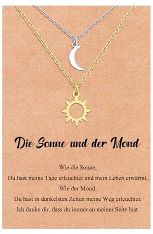 MANVEN Freundschaft Geschenk Freundschaftskette Geschenk Halskette Schwester Frauen Mädchen Mutter Tochter Bester Freundin Oma Geburtstag Weihnachten Muttertag Valentinstag Sonne und Mond