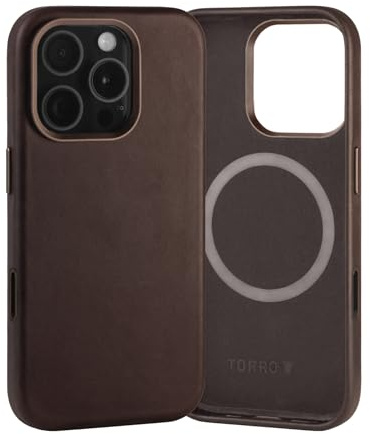 TORRO Case Compatible with iPhone 16 Pro Max – Premium Leather MagSafe Charging Compatible, Slim Bumper Case (Dark Brown)