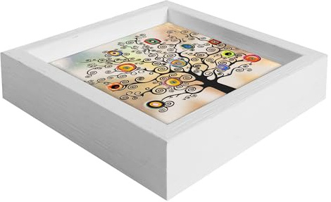 PETRAMARA Svuotatasche in Ceramica Decorata con Cornice in Legno Bianca – Elegante Contenitore per Chiavi, Monete e Piccoli Oggetti, Artigianale e Unico (Tree K&K)