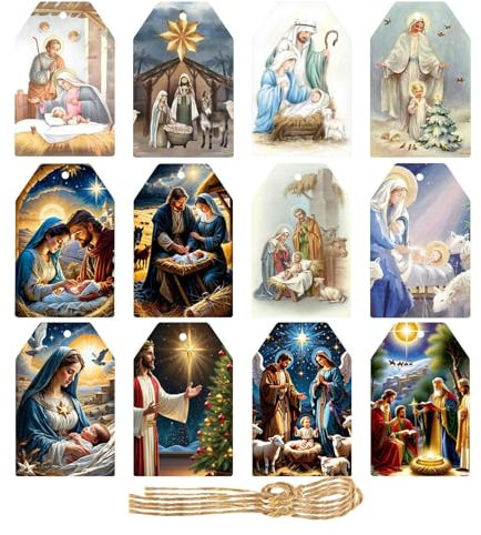 Weihnachts-Geschenkanhänger aus Papier – Weihnachtsanhänger, Krippen-Weihnachtsschmuck | Krippen-Ornamente, Weihnachtsanhänger mit Bändern, Glitzerfolie, Weihnachtsanhänger, Etiketten, Weihnachtsanhän