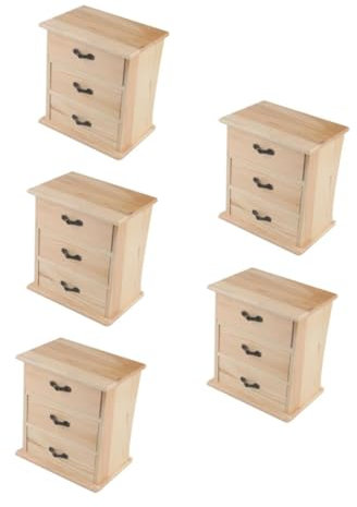 Schreibtisch-Aufbewahrungsbox-Set mit 5 Miniatur-Holzschubladen, Schreibtisch-Organizer für kleine Gegenstände, Holz-Aufbewahrungsbox für Puppenhaus, Mini-Schreibtischschublade, Organizer für Zuhause