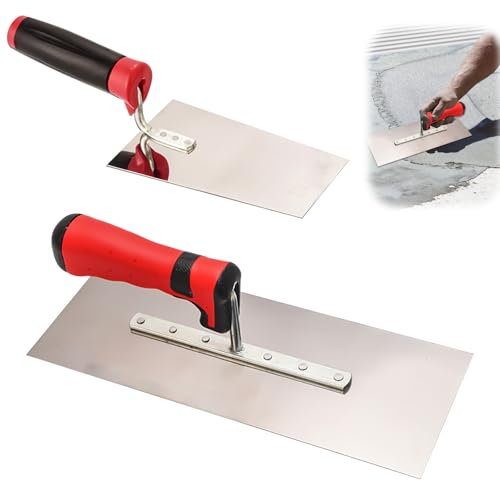 Edelstahl Maurerkelle, 2-teiliges Set Glättekelle Edelstahl-Glättekelle Set mit Putzkellen Set Stukkateurspachtel mit Gummigriff, Stuckateur Werkzeug für Beton und Putzmassen