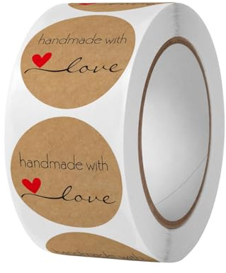 500 Pcs Handmade with Love Stickers,Cartoon Handmade with Love Round Baking Sticker,Made with Love Labels,Self-Adhesive Label Decor,for Baked Packaging Envelope Homemade Gift(Size:1 inch)