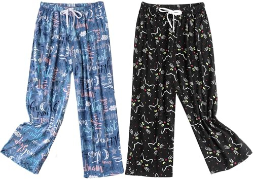 MIA LUCCE Pigiama da donna 3/4 lungo, pantaloni del pigiama corti, pantaloni per il tempo libero, biancheria da notte con lacci, XXL