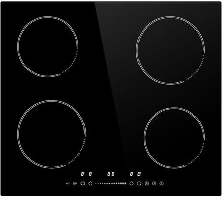 STARCHARTS 4 Zone Build in Electric Induction hob, 60cm, Italy ILVA Glass, Powerful Perforemance 7400W with 4 Boost, Cooktops with Slide Control, Hard wired, No Plug