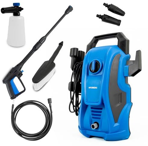 Hyundai 1600W Electric Pressure Washer – 135 Bar / 1740 PSI, 7.1L/Min, Compact Jet Wash with Snow Foam Lance, 6m Hose & Attachments – For Car, Patio & Garden Cleaning