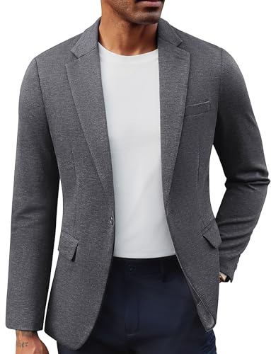 PJ PAUL JONES Herren Sakko Sportlich Regular Fit Blazer Jersey 1 Knöpfe Jacke Modern Freizeit Business Anzugjacke, Dunkelgrau, M