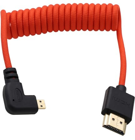 HangTon Micro HDMI a HDMI 8K 4K 60p Cable en espiral rojo trenzado de 30 cm para Canon R5C R8 R10 Sony A7C A7RIV X-T50 Sigma FP Cámara ATOMOS Ninja V Ultra Feelword Monitor tipo A D HDMI 2.1