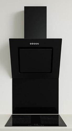 UBAGS60PF 60cm Angled Black Hood with 60cm Black Glass Splashback, High Extraction Rate 308 m³/h, 3 Fan Speeds, ECO LED Lights, Recirculating & Venting Options, 2-Year Guarantee
