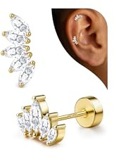 Adramata örhängen silver 925 brosk örhängen dam flatback örhängen silver 925 allergivänliga Tragus Helix Piercings guldpläterad örhänge kontakt