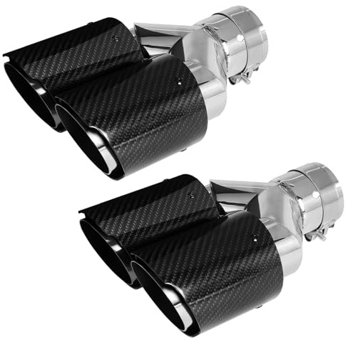 Krtopo Punta de Silenciador Dual de 63 mm Tubo de Escape de Coche | Fibra de Carbono Punta Trasera Cola de Garganta Entrada 63 mm (2.5 ) Salida 89 mm (3.5) para tubo de 2.5 63mm(2 piezas)