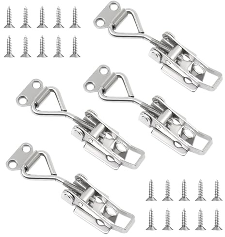 MISIQIMA 4 Pièces Loquet a Bascule Acier Inoxydable, Loquets à Bascule Réglables, Fermeture Remorque avec Trou de Serrure, Sauterelle de Serrage pour Portes de Placard et Caisses