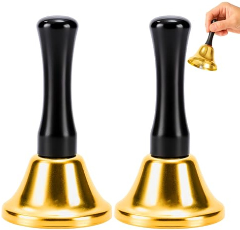 2 Stück Glocke, Handglocke, Tischglocke, Metallglöckchen, 6,5 cm Durchmesser, 12 cm Höhe