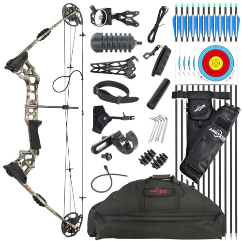 Poearcus Compoundbogen-Set 20-70 lbs Jagd-Bogen- und Pfeil-Set IBO 320 fps Let-Off: 80% mit komplettem Zubehör (Tarnung, Linke Hand)