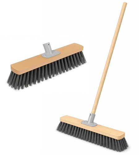 BH | Outdoor Broom - 1.2m Wooden Stick | 16 Head | Silver | Stiff Hard Bristles Sweeping Brush | Scrub Brush long Handle | Hard Floor Sweeping Brush for Patio Garden Driveway & Garage - By BEST HOUSE