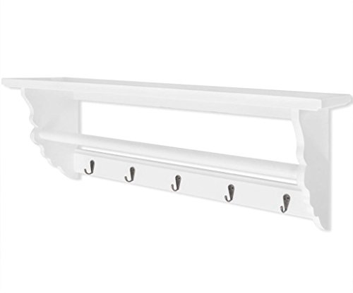 Festnight MDF Garderobe Garderobenleiste mit 5 Haken und 1 Ablage im Barockstil 70 x 18 x 26 cm Weiß