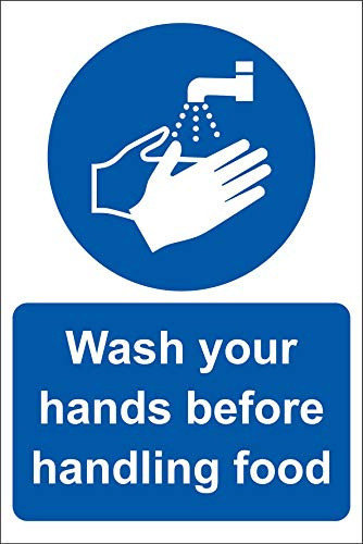 Wash your hands before handling food kitchen catering safety sign - Self adhesive sticker 200mm x 150mm