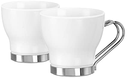 Bormioli Rocco 400891GRU021990 Espresso Opal Poignée Inox Set de 4 Pièces Verre Blanc