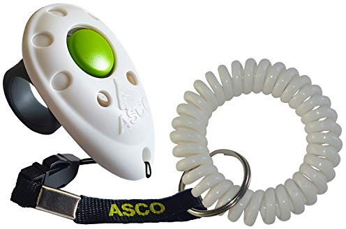 ASCO Finger Clicker mit Spiralarmband für Hunde, Katzen & Pferde AC05FS | – Effektives Clickertraining – Abnehmbarer Fingerring – Mit Spiralarmband – Konstanter Ton – Schnelle Lernerfolge