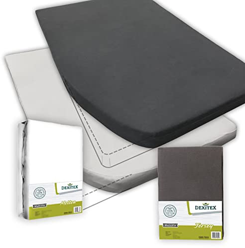 Dexitex - Spannbettlaken Wohnmobil 2er Set - 1 Spannbettlaken + 1 Matratzenschoner (125-155cm x 200cm)- Französische Bettwäsche - für Wohnwagen Matratzen - Links - Antrazith
