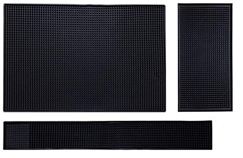 IMIYOKU Bar Mat Set of 3 Rubber Bar Service Spill Mat for Cocktail Bartender Coffee Bar or Countertop Mats Glass Drying Mat (Black, 18 x 12+23 x 3+12 x 6)