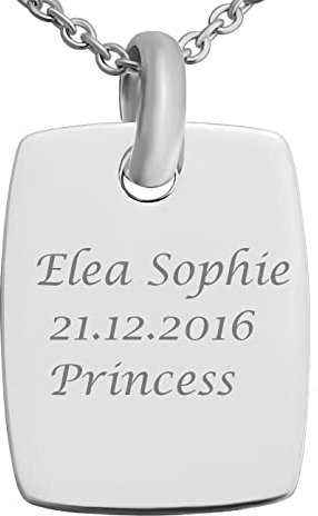 Hanessa 925 Sterling Silber Kette mit Gravur 42 + 3 cm mit Anhänger Dog Tag Oval in silber - Personalisierte Halskette Damen Silberkette Schmuck - Geschenke personalisiert