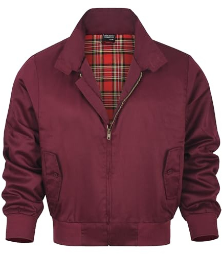 Shah Traders Harrington, giacca Harrington, giacca da uomo Army And Workwear Harrington, giacca in inglese a quadri, fodera a quadretti rossi, taglie XS-4XL, rosso bordeaux, M