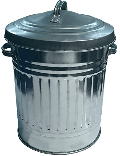 KetoPlastics Metal Bin with Dustbin Lid - 30 Litre Strong Galvanised Container for Home, Kitchen Rubbish, Waste, Outdoor, Indoor, Animal Feed, Pet Food - 30L